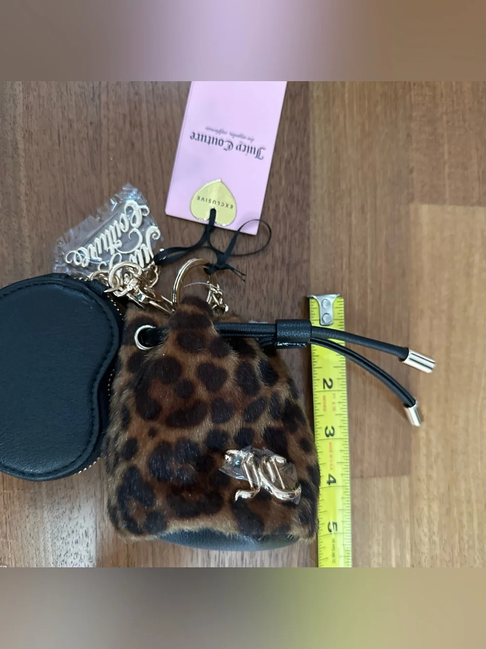 Juicy Couture Leopard Faux Fur Key & Heart Card Holder in Brown and Black